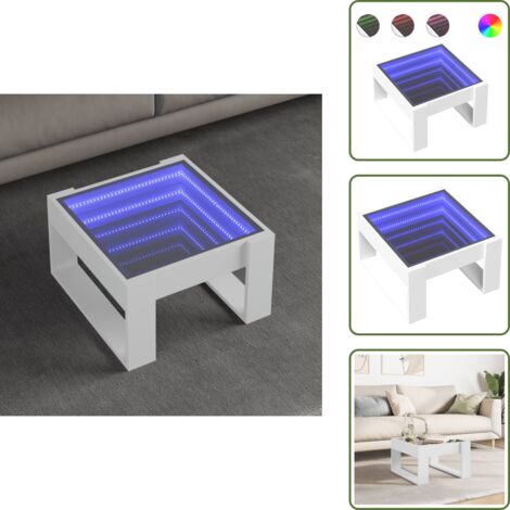 The Living Store Tavolino da Salotto con LED Infinity Bianco 50x53x30 cm - Tavolino con specchio