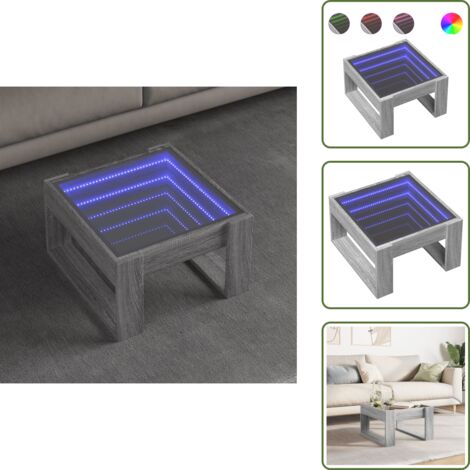 The Living Store Tavolino da Salotto con LED Infinity Grigio Sonoma 50x53x30 cm - Tavolino con specchio