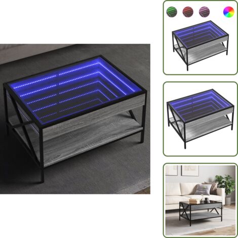 The Living Store Tavolino da Salotto con LED Infinity Grigio Sonoma 70x50x38 cm - Tavolino con specchio LED