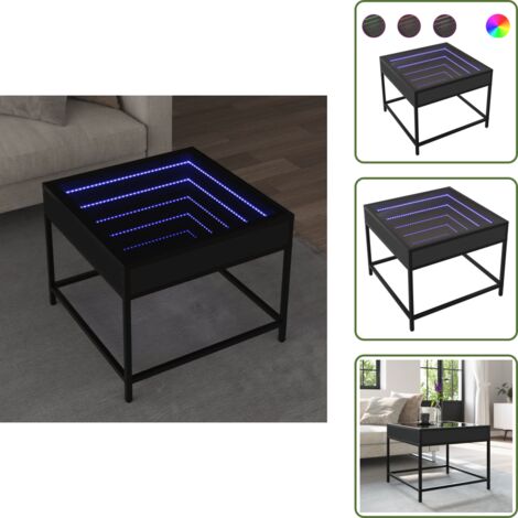 The Living Store Tavolino da Salotto con LED Infinity Nero 50x50x41 cm - Tavolino da salotto con luci RGB