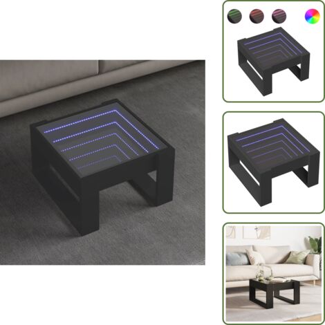 The Living Store Tavolino da Salotto con LED Infinity Nero 50x53x30 cm - Tavolino con specchio