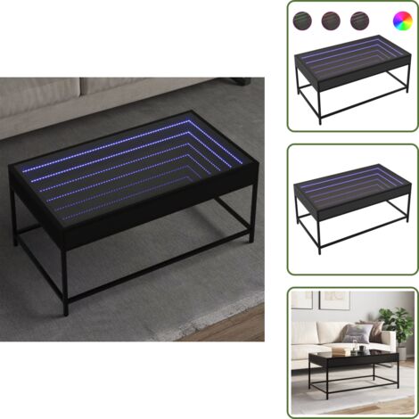 The Living Store Tavolino da Salotto con LED Infinity Nero 90x50x41 cm - Tavolino da salotto con luci RGB