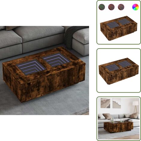 The Living Store Tavolino da Salotto con LED Infinity Rovere Fumo 116x69x40 cm - Tavolino con specchio