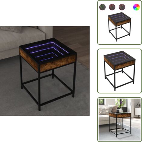 The Living Store Tavolino da Salotto con LED Infinity Rovere Fumo 40x40x51 cm - Tavolino con specchio