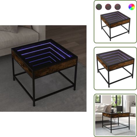 The Living Store Tavolino da Salotto con LED Infinity Rovere Fumo 50x50x41 cm - Tavolino con specchio LED