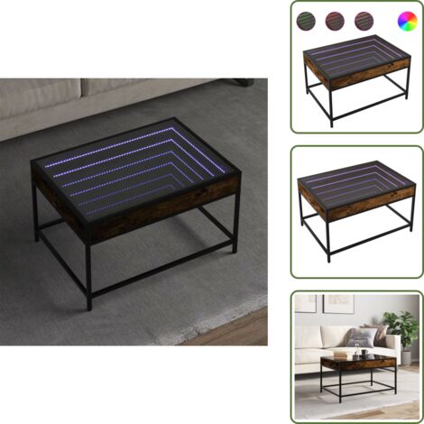 The Living Store Tavolino da Salotto con LED Infinity Rovere Fumo 70x50x41 cm - Tavolino con specchio