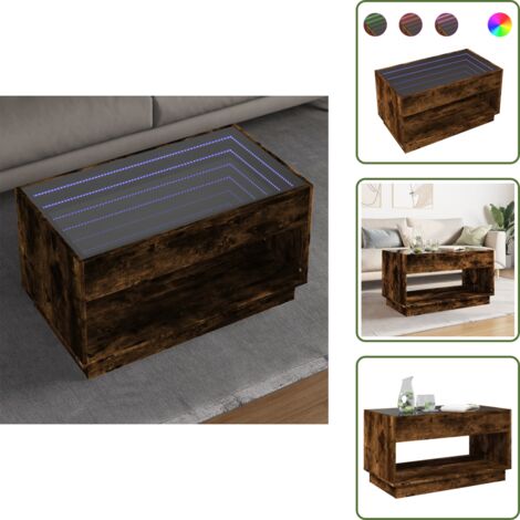 The Living Store Tavolino da Salotto con LED Infinity Rovere Fumo 90x50x50 cm - Tavolino con luci LED