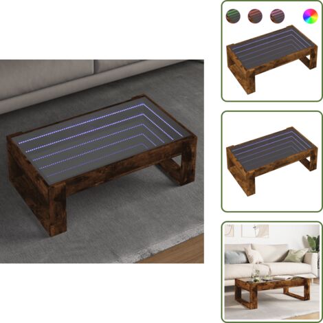 The Living Store Tavolino da Salotto con LED Infinity Rovere Fumo 90x53x30 cm - Tavolino con specchio