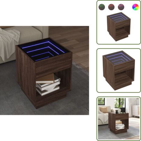 The Living Store Tavolino da Salotto con LED Infinity Rovere Marrone 40x40x50 cm - Tavolino con luci LED