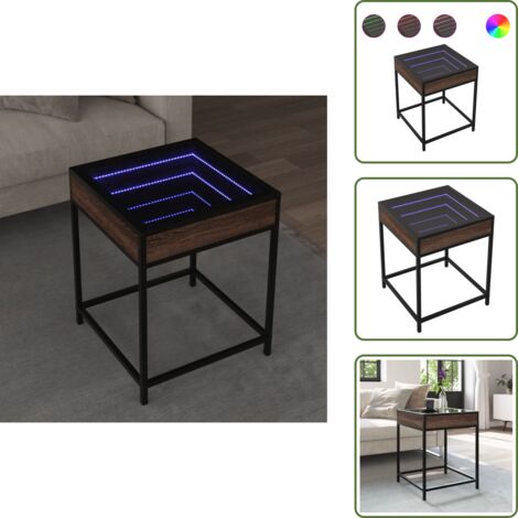 The Living Store Tavolino da Salotto con LED Infinity Rovere Marrone 40x40x51 cm - Tavolino con luci RGB