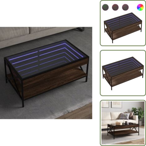 The Living Store Tavolino da Salotto con LED Infinity Rovere Marrone 90x50x38 cm - Tavolino con specchio