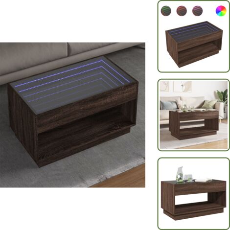 The Living Store Tavolino da Salotto con LED Infinity Rovere Marrone 90x50x50 cm - Tavolino con specchio