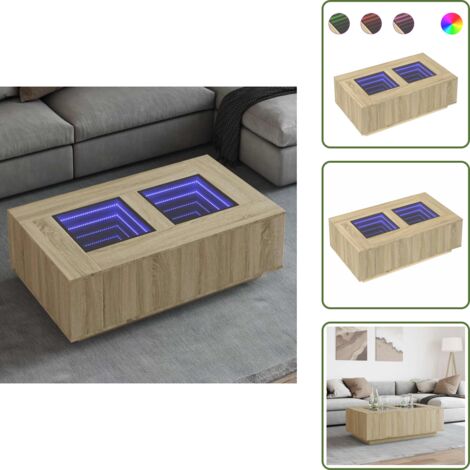 The Living Store Tavolino da Salotto con LED Infinity Rovere Sonoma 116x69x40 cm - Tavolino con specchio LED