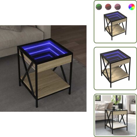 The Living Store Tavolino da Salotto con LED Infinity Rovere Sonoma 40x40x49 cm - Tavolino con luci RGB