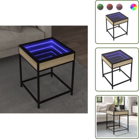 The Living Store Tavolino da Salotto con LED Infinity Rovere Sonoma 40x40x51 cm - Tavolino con luci RGB