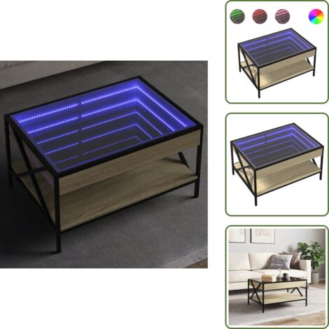 The Living Store Tavolino da Salotto con LED Infinity Rovere Sonoma 70x50x38 cm - Tavolino con specchio LED