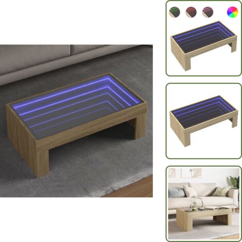 The Living Store Tavolino da Salotto con LED Infinity Rovere Sonoma 90x50x30 cm - Tavolino con luci RGB
