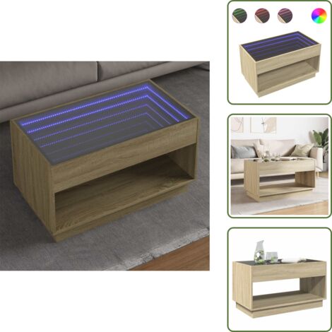 The Living Store Tavolino da Salotto con LED Infinity Rovere Sonoma 90x50x50 cm - Tavolino con luci RGB