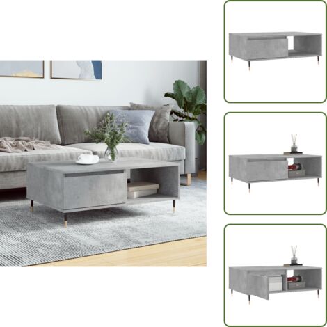 The Living Store Tavolino da Salotto Grigio Cemento 90x60x35cm Legno Multistrato - Tavolino in legno multistrato