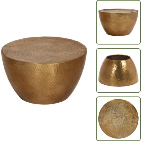 The Living Store Tavolino da Salotto in Alluminio Martellato Ø 50x30 cm Ottone - Tavolino in ottone