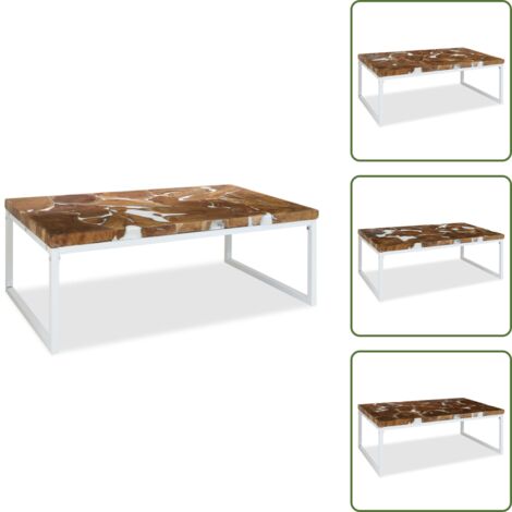The Living Store Tavolino da Salotto in Legno di Teak e Resina 110x60x40 cm - Tavolino da caffè in teak
