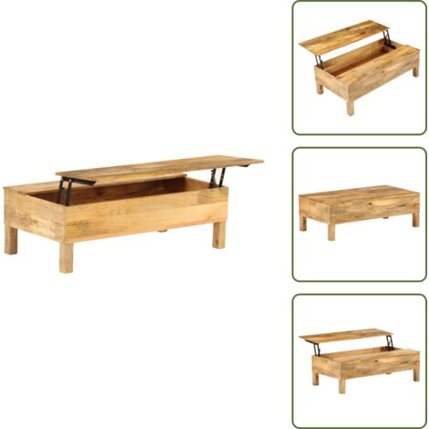 The Living Store Tavolino da Salotto in Legno Massello di Mango 110x55x35 cm - Tavolino da caffè