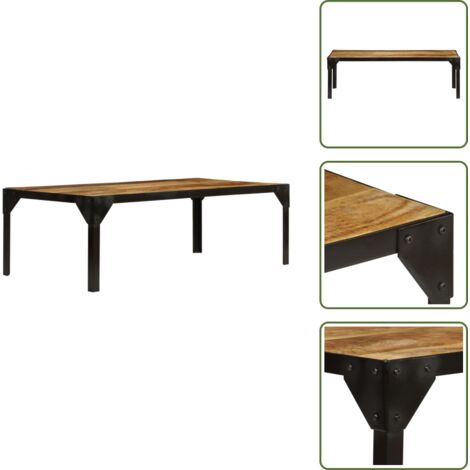 The Living Store Tavolino da Salotto in Legno Massello di Mango e Acciaio 110 cm - Tavolino in legno