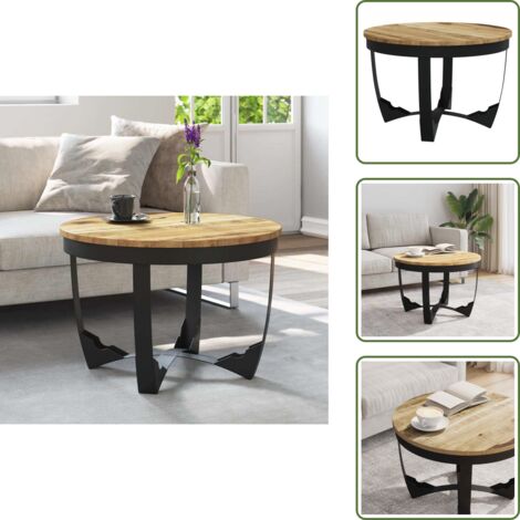 The Living Store Tavolino da Salotto in Legno Massello Grezzo di Mango 60x40 cm - Tavolino industriale