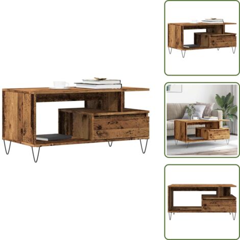 The Living Store Tavolino da Salotto Legno Antico 90x49x45 cm Legno Multistrato - Tavolo in legno