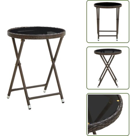 The Living Store Tavolino da Salotto Marrone 60 cm Polyrattan e Vetro Temperato - Tavolino pieghevole
