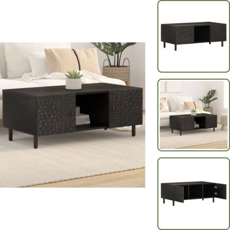 The Living Store Tavolino da Salotto Nero 100x54x40cm in Legno Massello di Mango - Tavolino in legno massello