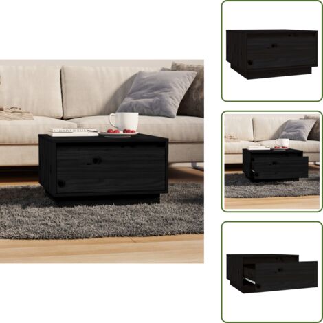 The Living Store Tavolino da Salotto Nero 55x56x32 cm in Legno Massello di Pino - Tavolo in legno