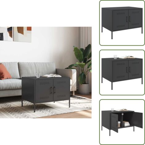 The Living Store Tavolino da Salotto Nero 68x50x50,5 cm in Acciaio - Tavolino da soggiorno industriale