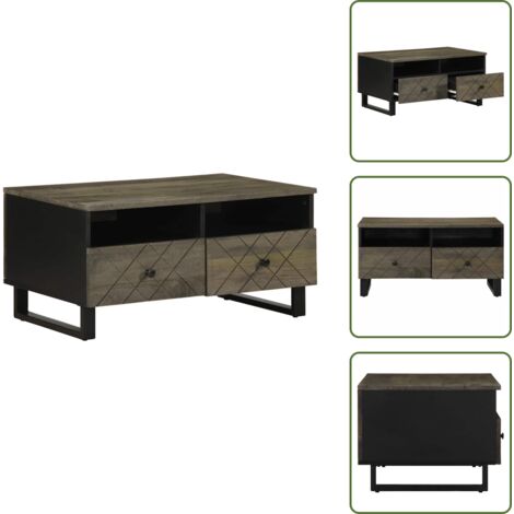 The Living Store Tavolino da Salotto Nero 80x54x40 cm in Legno Massello di Mango - Tavolino in legno massello