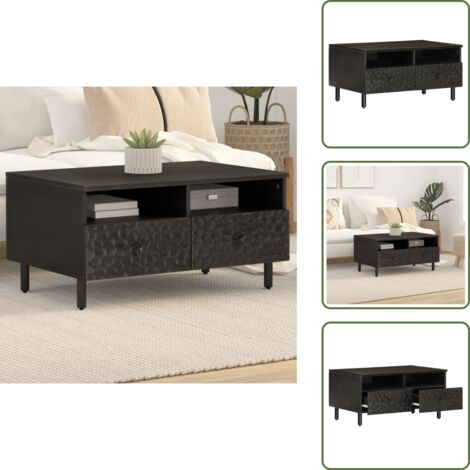 The Living Store Tavolino da Salotto Nero 80x54x40 cm in Legno Massello di Mango - Tavolino in legno massello