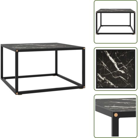 The Living Store Tavolino da Salotto Nero con Vetro Marmo Nero 60x60x35 cm - Tavolino da caffè