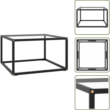 The Living Store Tavolino da Salotto Nero con Vetro Temperato 60x60x35 cm - Tavolino da caffè