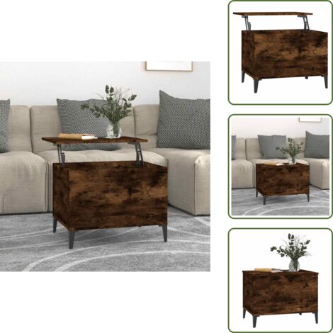 The Living Store Tavolino da Salotto Rovere Fumo 60x44,5x45 cm Legno Multistrato - Tavolino con piano sollevabile