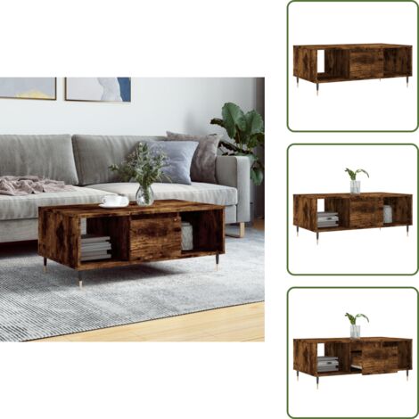 The Living Store Tavolino da Salotto Rovere Fumo 90x50x36,5 cm Legno Multistrato - Tavolino in legno