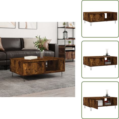 The Living Store Tavolino da Salotto Rovere Fumo 90x60x35cm in Legno Multistrato - Legno multistrato