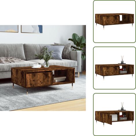 The Living Store Tavolino da Salotto Rovere Fumo 90x60x35cm in Legno Multistrato - Legno multistrato