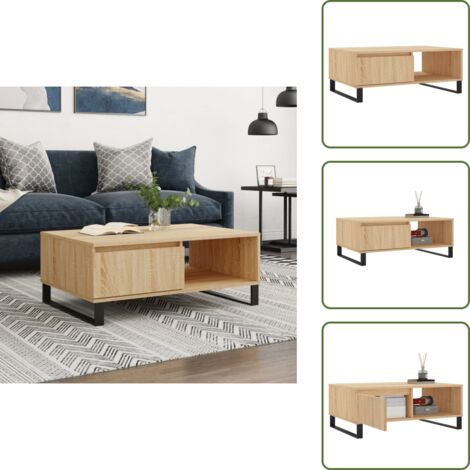The Living Store Tavolino da Salotto Rovere Sonoma 90x60x35 cm Legno Multistrato - Tavolino in legno multistrato