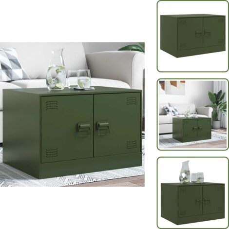 The Living Store Tavolino da Salotto Verde Oliva 67x50x44 cm in Acciaio - Tavolino in acciaio