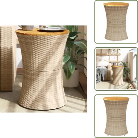 The Living Store Tavolino Giardino Forma Tamburo Beige Polyrattan Legno Massello - Tavolo da giardino