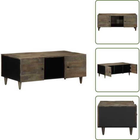 The Living Store Tavolino Grigio Chiaro 100x54x40cm in Legno Massello di Mango - Tavolino da soggiorno