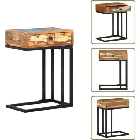 The Living Store Tavolino Laterale a Forma di U 45x30x61 cm in Legno di Recupero - Tavolino in legno di recupero