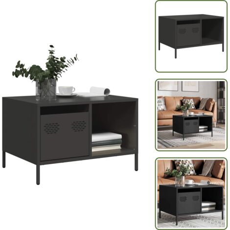 The Living Store Tavolino Nero 68,5x50x43,5 cm in Acciaio Laminato a Freddo - Tavolino in acciaio