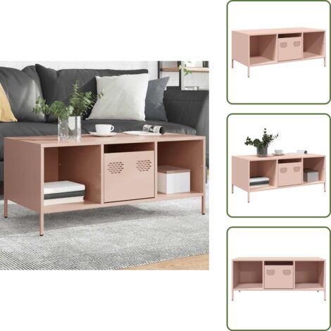The Living Store Tavolino Rosa 101,5x50x43,5 cm in Acciaio Laminato a Freddo - Tavolino in acciaio
