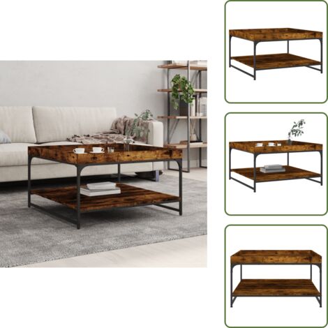 The Living Store Tavolino Rovere Fumo 80x80x45 cm in Legno Multistrato e Ferro - Tavolino in legno
