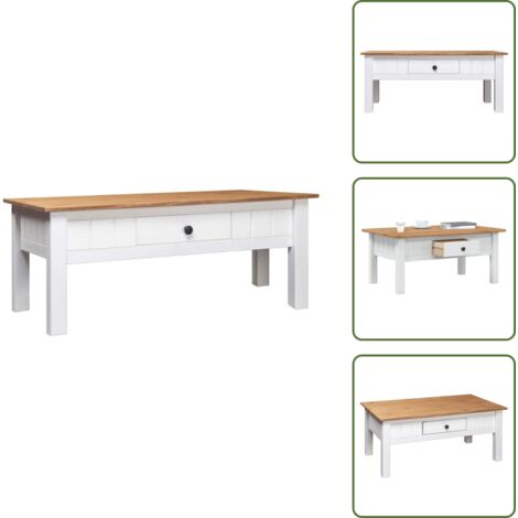 The Living Store Tavolino Salotto Bianco 100x60x43,5cm Pino Massello Panama Range - Tavolino da caffè